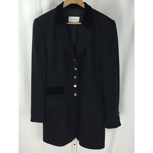 Basler Black Long Coat Jacket Gold Black Buttons Velvet Trim sz 38, US 10